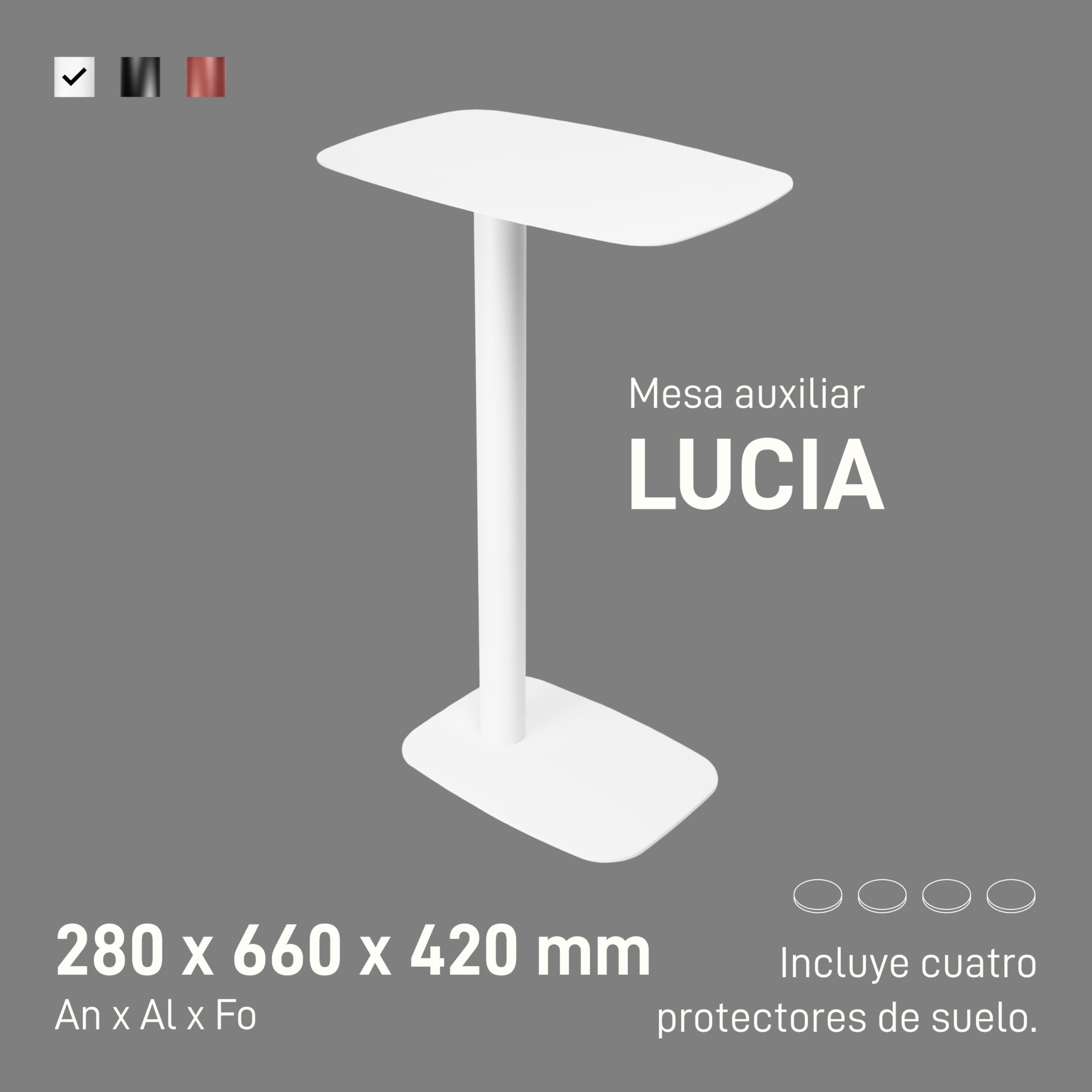Natural Goods Berlin 1 mesa auxiliar Lucía - mesa auxiliar blanca - mesita de noche de metal - recubierto de polvo inoxidable - mesa para ordenador portátil para cama, mesa al lado
