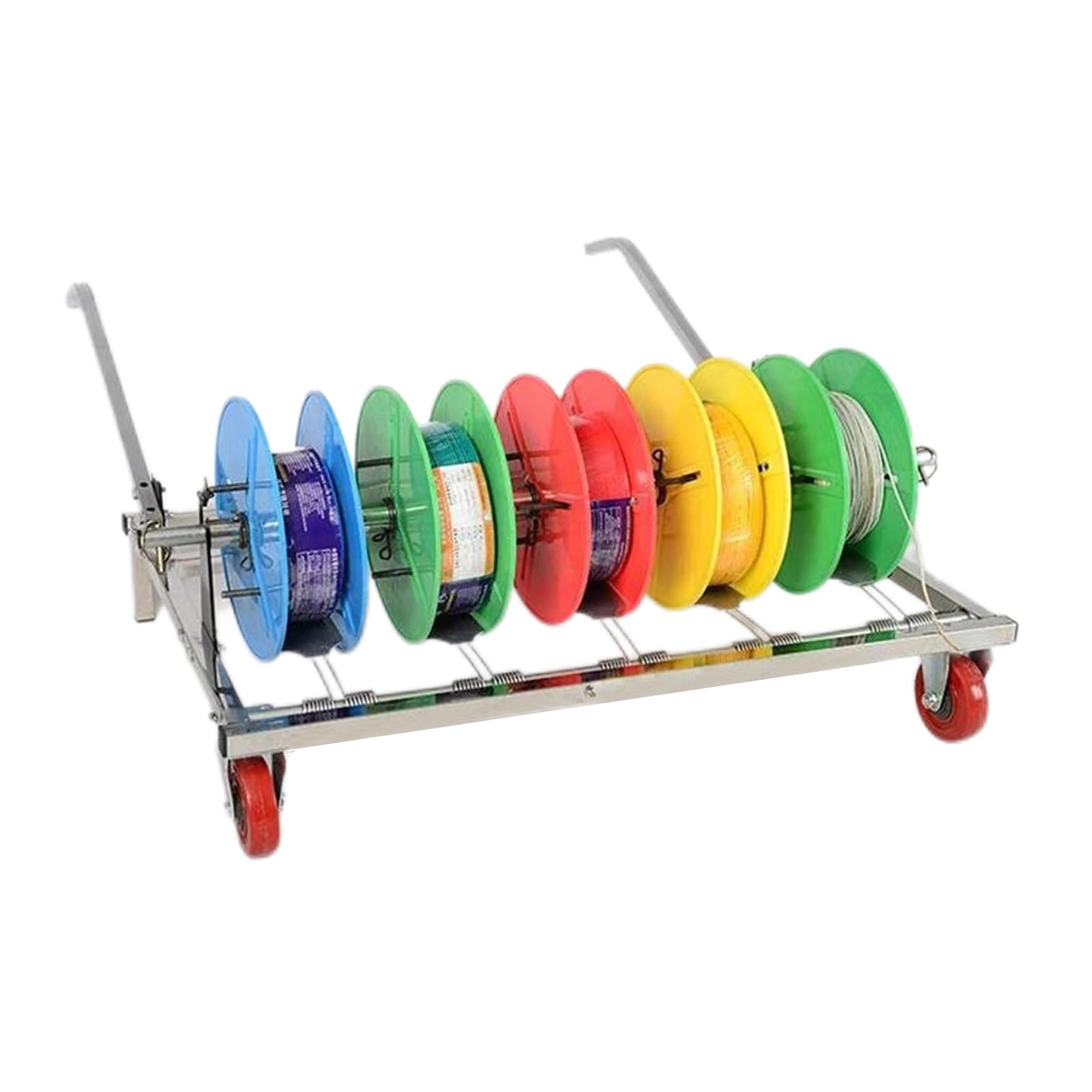 ZFUCMAYL 6 Reel Wire Spool Rack,Transportable Cable Caddy with Wheels,Reel Holder/Dispenser,Independent Bearing for Retail and Industrial Use(5 Reel)