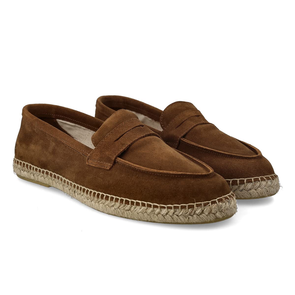 Espadrillas Mocassini da Uomo in Pelle Scamosciata. Sandali di Juta Estive e Flessibili. Design Liscio o Mascherato. Marrone, Blu Navy e Kaki