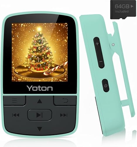 Yoton Reproductor de MP3 con Bluetooth 5.2, 64GB, música HiFi, con clip deportivo y botón de volumen independiente, radio FM, auriculares incluidos