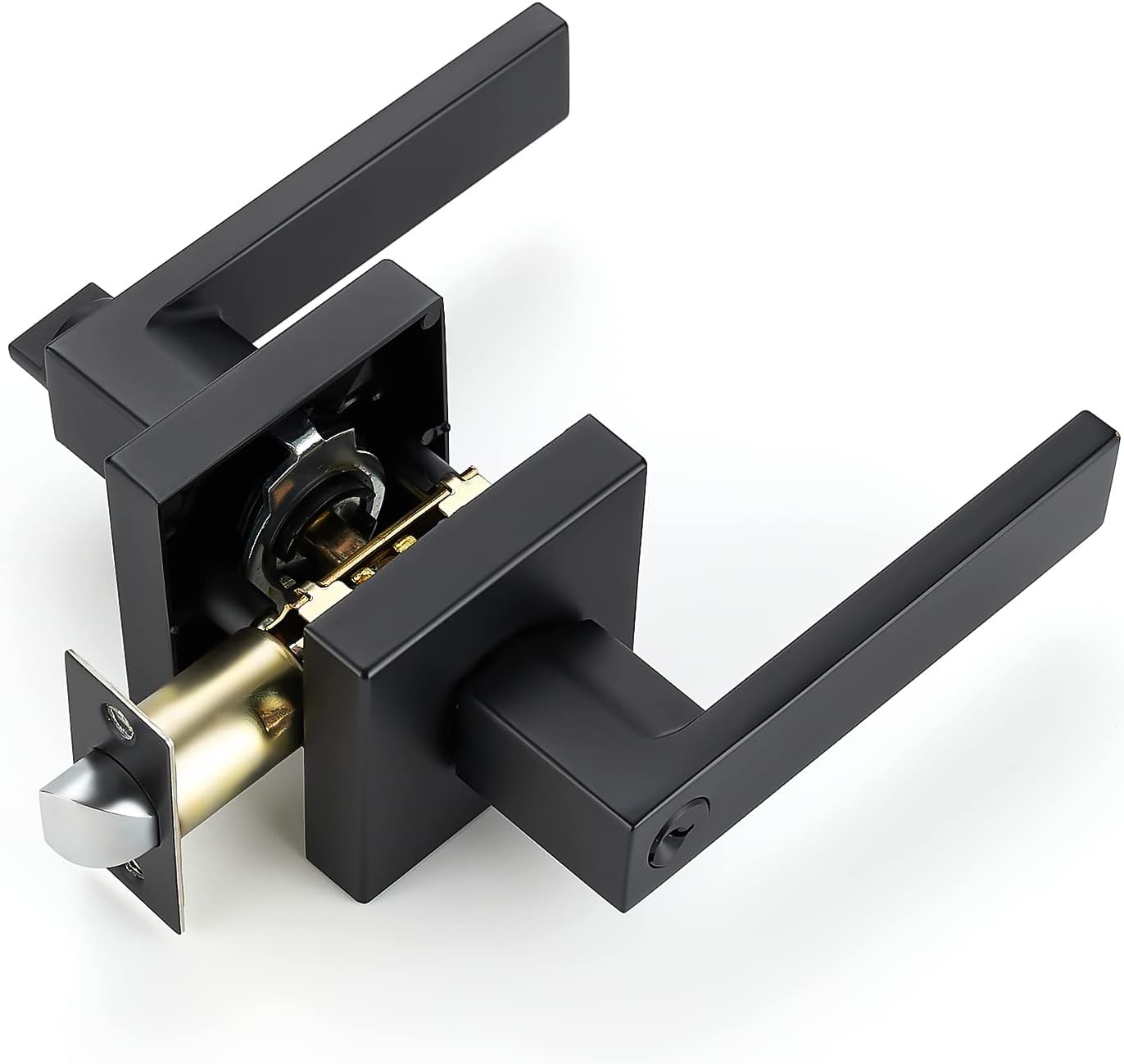 Ravinte 1 Pack Heavy Duty Door Lever Door Lock Square Door Handles Right Left Handing Lever Set Matte Black Finish Entry Door Levers Front and Exterior Door Handle Set (Not Keyed Alike)