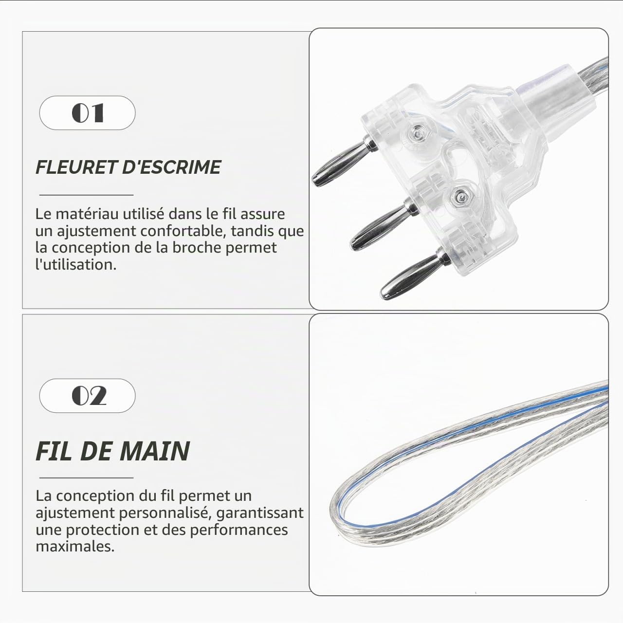VANZACK Accessoires d'escrime professionnels Epee Câble manuel pour masques d'escrime Câble de corps transparent de qualité standard Idéal pour les compétitions et l'entraînement