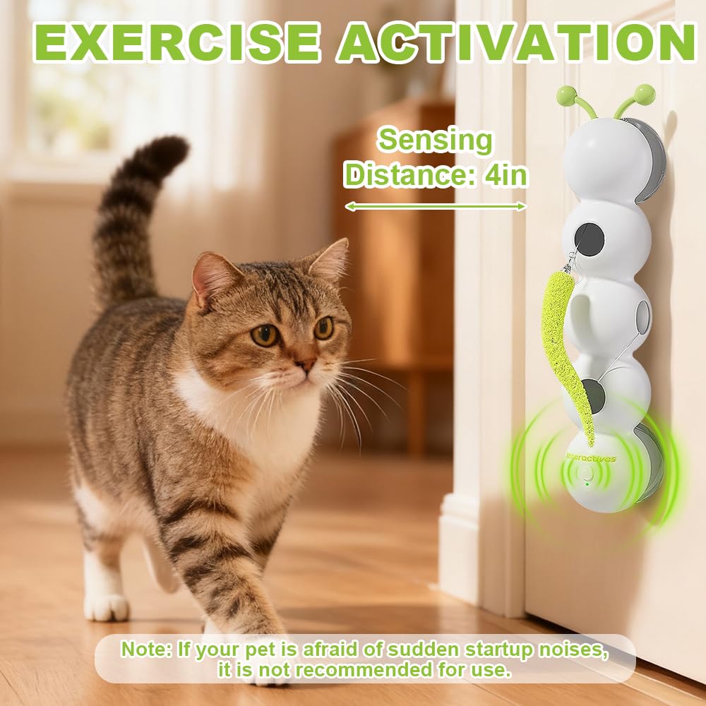 Jouet pour Chat Chenille, Smart Motion Jouet Chat Interactif Rechargeable par USB, Jouets pour Chats Mouvement de Ver, Amusant et Engageant Jeu pour Chat avec Ventouse pour Jouer, Exercice