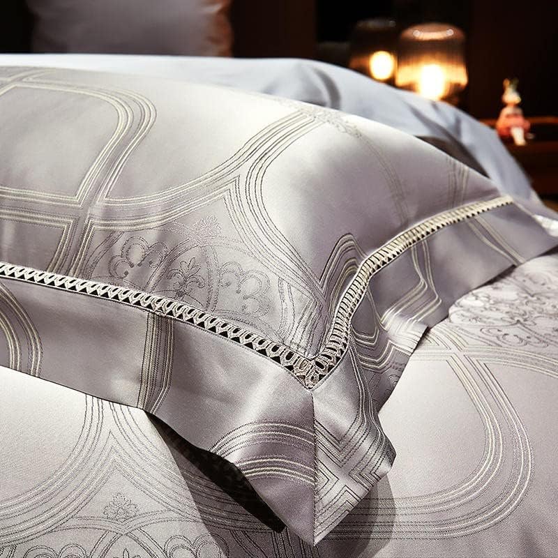 Miniatura 5 de HARUE Cotton Sateen Classic Bedding Set Gold Jacquard Duvet Cover Match Silk Silky Bed Sheet Pillowcases Double Queen King (Color  Grey, Size