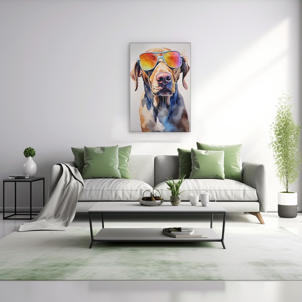 Canvas for Living room. Vibrant Watercolor Vizsla Dons Rainbow Shades in Playful Portrait, 27 x 18 inch Canvas Wall Art - Ready to Hang - 69x46 cm (27x18 inch)