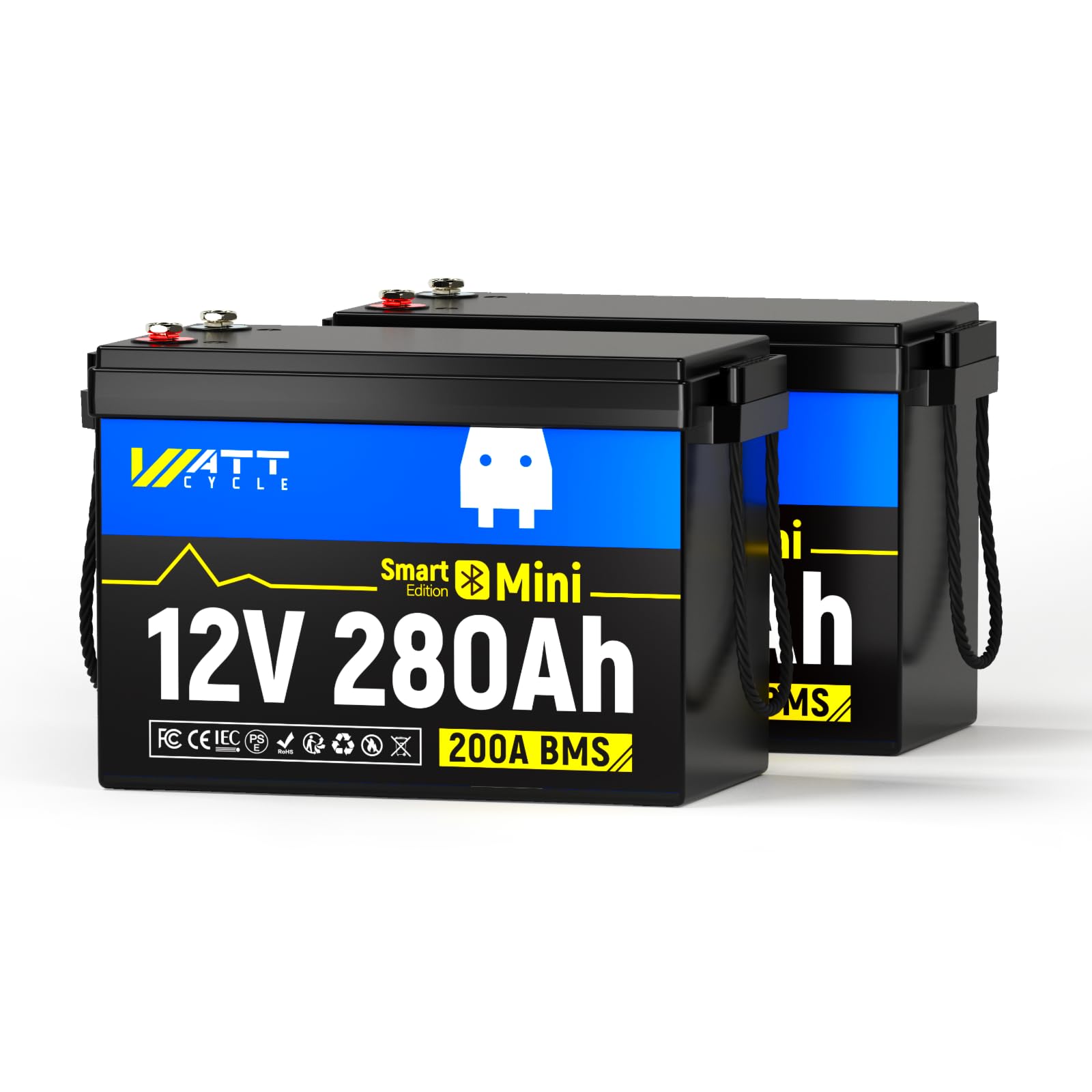WattCycle 12V 280Ah Mini LiFePO4 Lithium Battery with Bluetooth (12V280miniBT-2Pack)