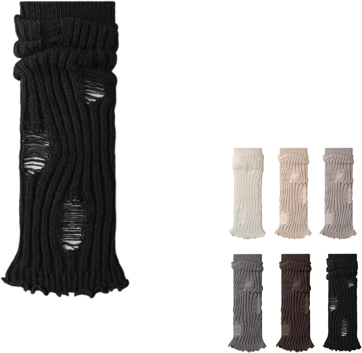 REPALY Women's Ribbed Knit Leg Warmers, Goth Knit Ankle Warmers Winter with Holes, Preppy Boot Socks(Black,10 Pairs)