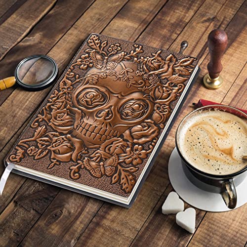 Caderno em relevo | 3D Crânio Pu Couro Jornal,Diário de fantasia vintage, bloco de notas antigo A5 d