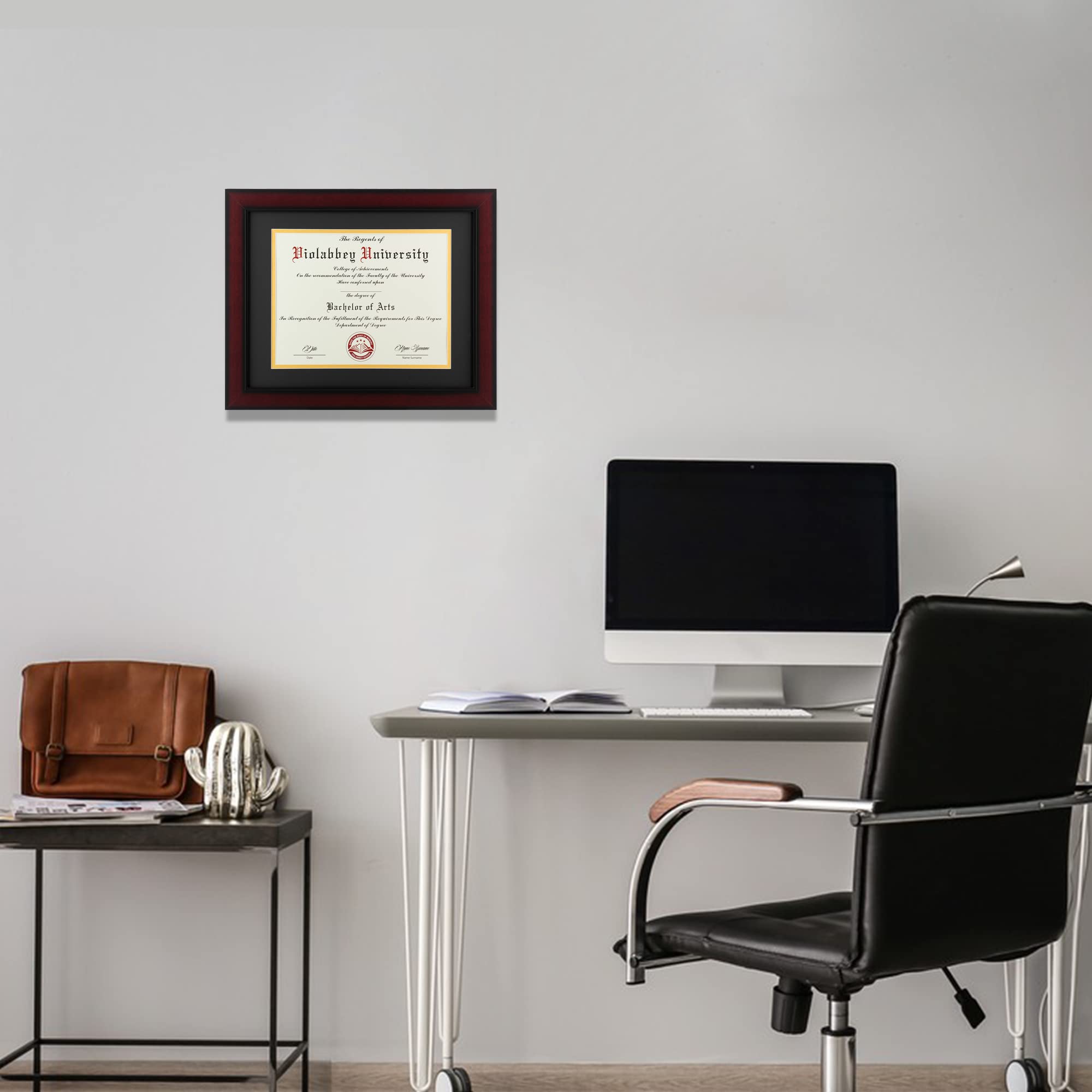 VIOLABBEY 8.5x11 Diploma Frame Solid Wood |Fits 8.5x11 with Black Gold Double Mat or 11x14 Documents&Certificates without mat, Tempered Glass, Cherry Frame for Wall or Tabletop Display