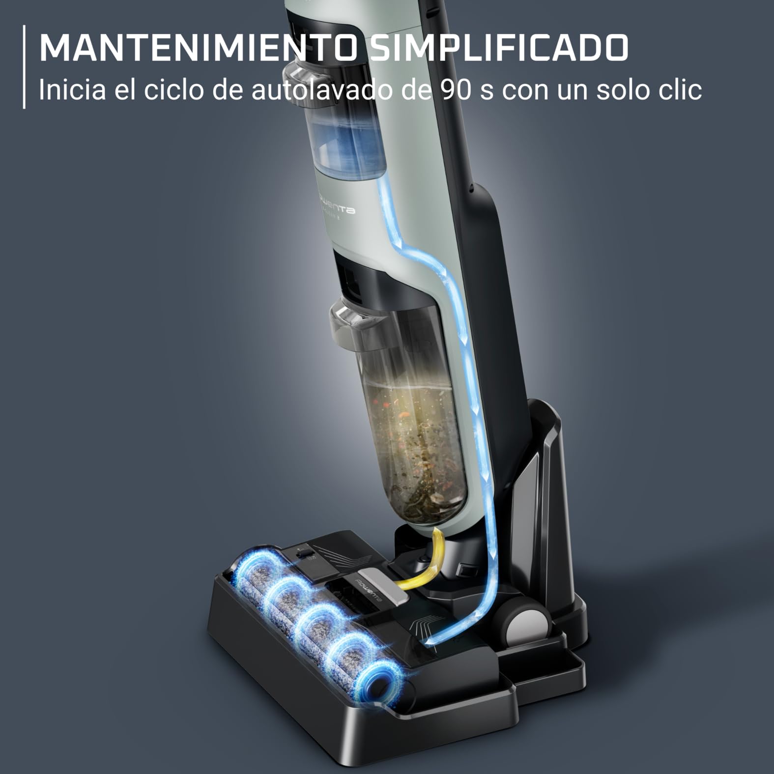 Rowenta X-Clean 2, Aspiradora Fregona Eléctrica Sin Cable, Tecnología Wet & Dry, Autolimpieza, Aspira y friega, Modos Eco/MAX, Ligera, Limpieza de Bordes, Verde Eucalipto, GZ2262E0
