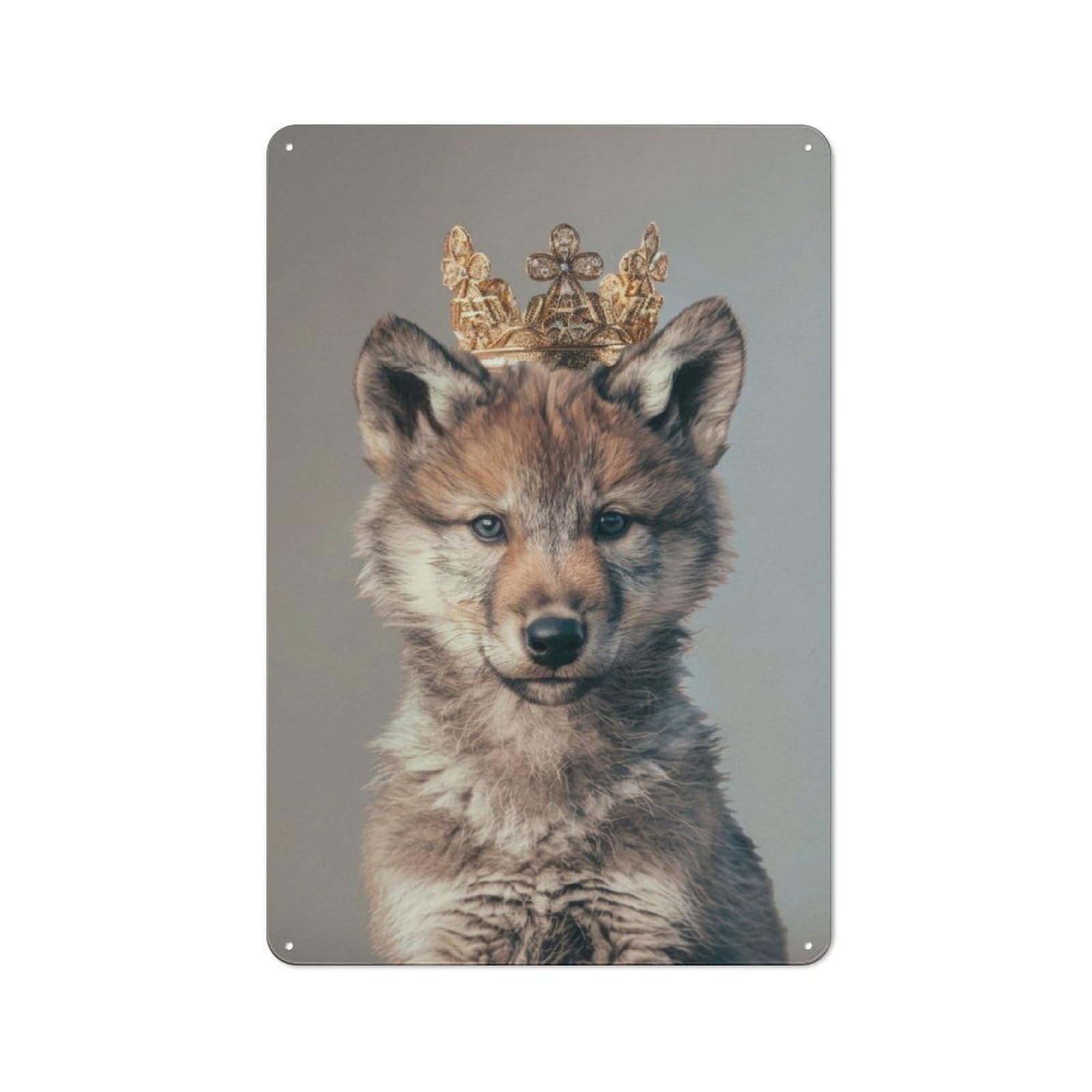 Junmoney Wolf King Crown Retro Metal Sign 30X20cm For Garden Room Or Summerhouse, For Garden Room Decor Fans