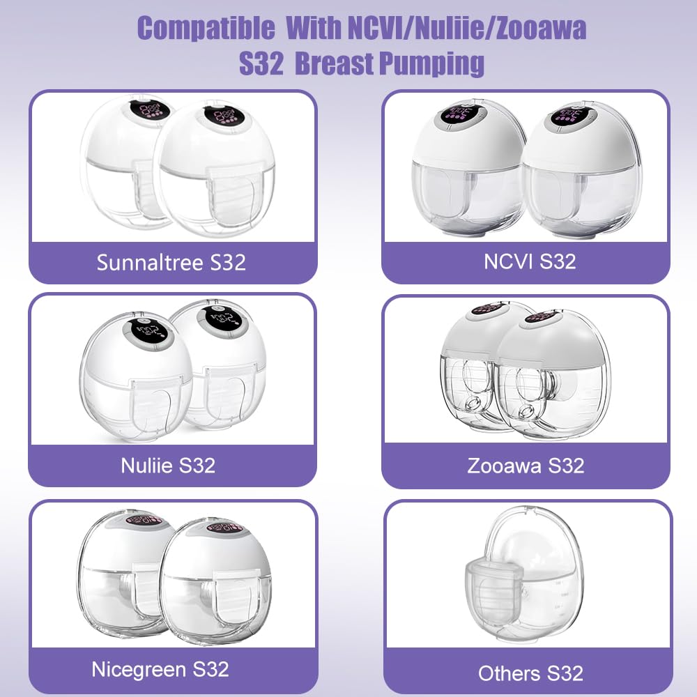 Eén complete set S32 borstkolf onderdelen met 24mm rand Compatibel met Lansinoh Discreet Duo, NCVI Nuliie NICEGREEN Life Zooawa S32 borstkolf vervangende onderdelen, S32 rand, kleppen, diafragma's