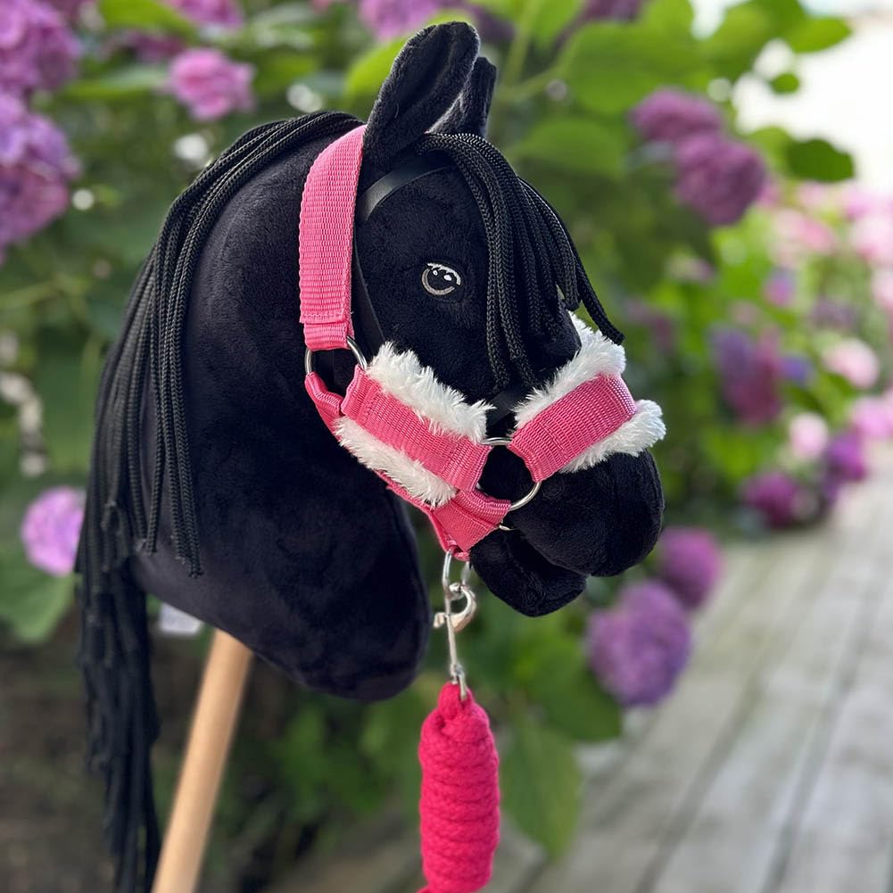 Zubehör-Set Rosa für Hobby Horse und Stichpferd: Halfter mit Führstrick + Decke + Fliegenhaube