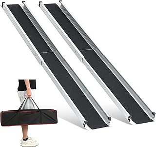 2PCS Telescopic Wheelchair Ramp 98.5-183cm, gardhom Adjustable Portable Aluminum Non-Slip Telescopic Ramp with 272KG Store...
