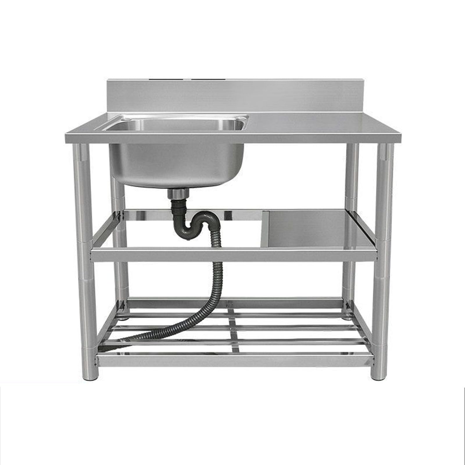 WDSOPK Standing Single Bowl Outdoor Sink with Strainer and Faucet Standing Utility Sink for Garage Laundry Room Outdoor Restaurant Commercial Grade Stainless Steel Sink (A 100 * 50 * 80 cm)