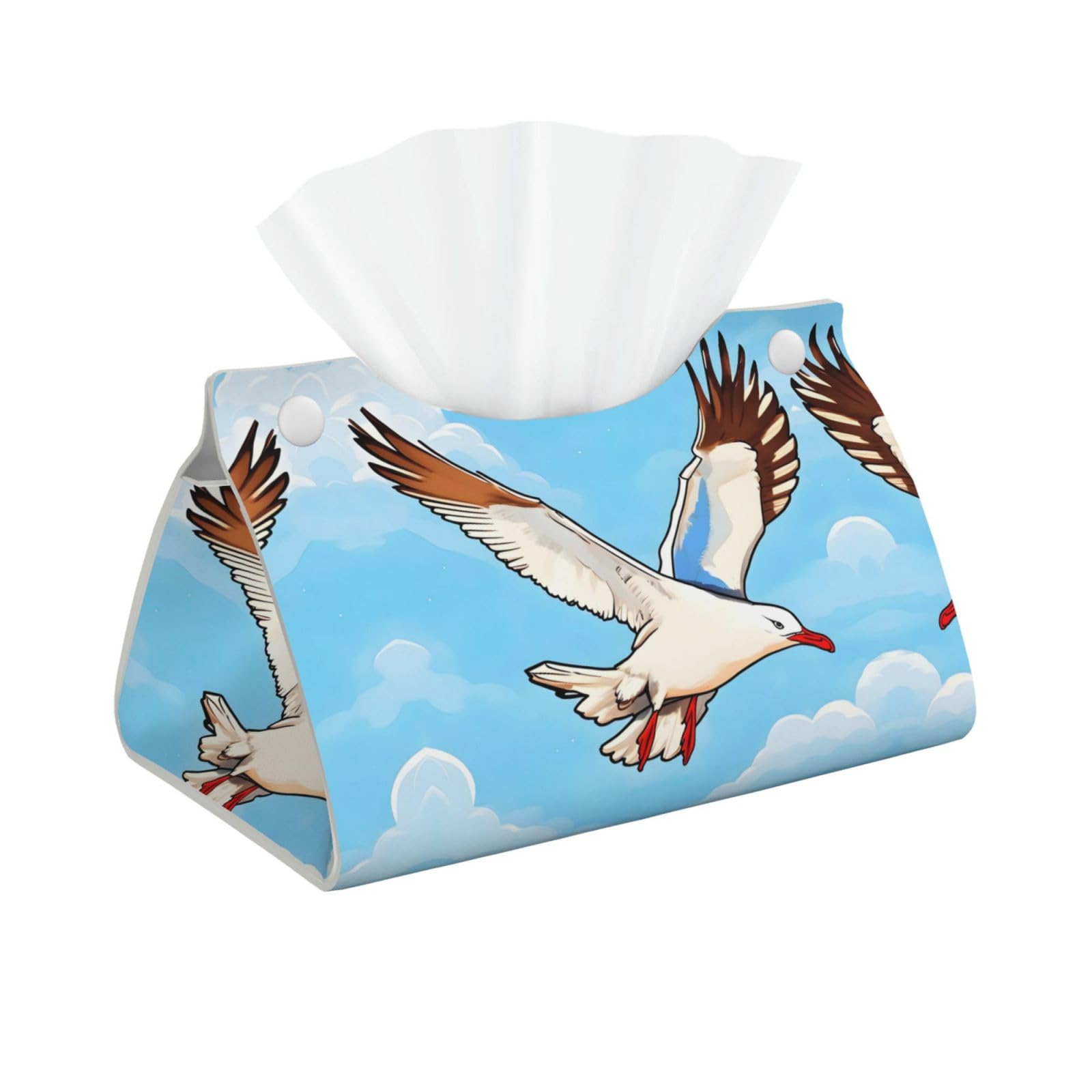 Flying Seagulls Print Long Tissue Box Cover Holder â€ Foldable Leather Organizer for Vanity, Nightstand, Desk & Bathroom