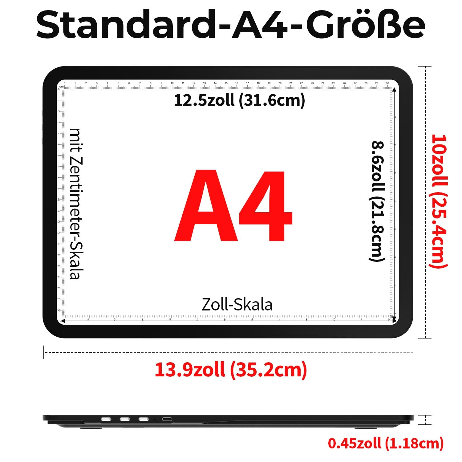 Zocelight wiederaufladbares A4 Leuchttisch mit integriertem Ständer & Tasche, Superheller magnetischer light box mit physischen Tasten,Lichtkasten für diamond painting, Leuchtplatte für Skizzieren