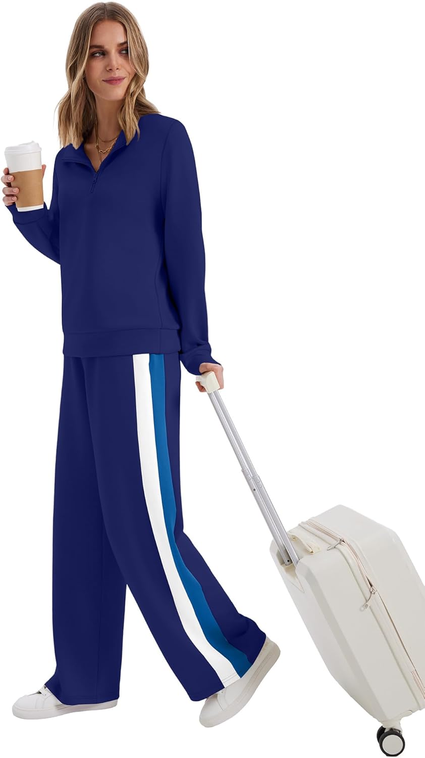 WIHOLL Women 2 Piece Outfits Airport Travel Vacation Sweatsuits Wide Leg Pants Lounge Set 2025 Fashion Clothes - Image 2