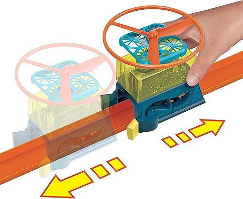 Miniatura 10 de Hot Wheels Track Builder - Paquete de levantamiento de drones y plataforma a presión en la pista autos que viajan a través del lanzamiento del dron