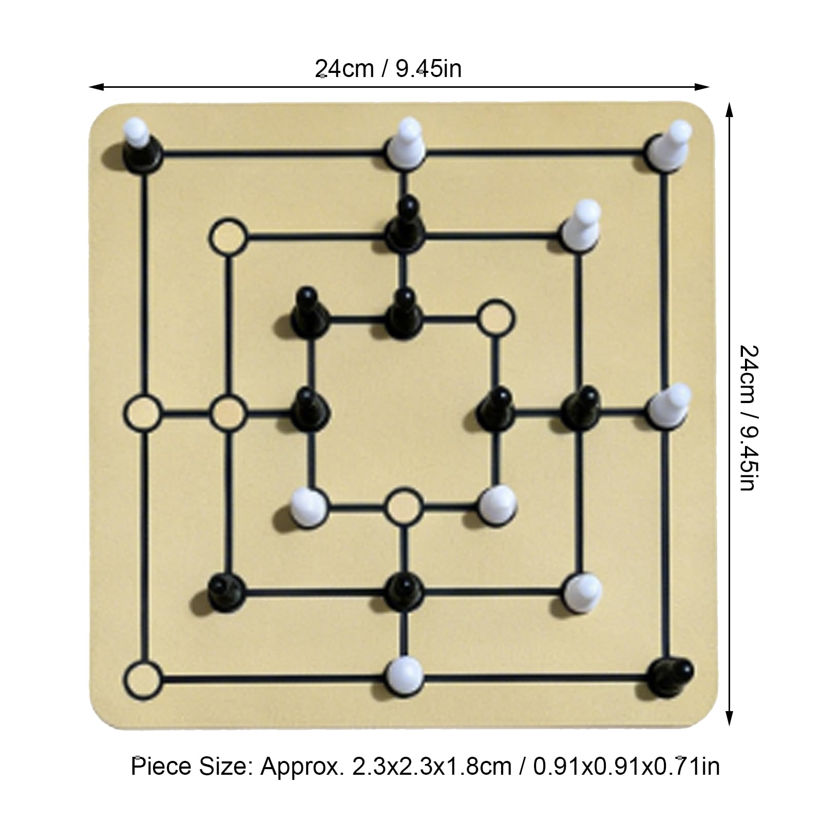 Yctze Gioco da Tavolo Nine Mens Morris, Set in Legno 24cm for Adulti e | Materiale durevole, facile da imparare, gioco per famiglie, gameplay strategico