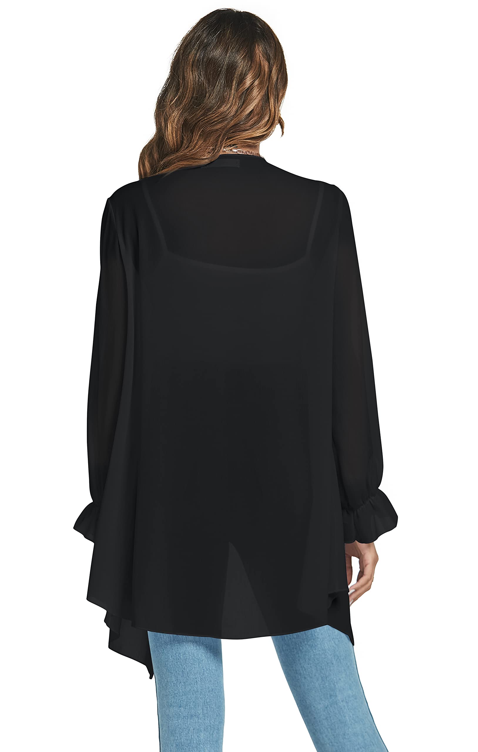 Gilet Long Léger Femme Cardigan Cache Maillots Plage à Manches Longues Ouverte Devant Élégant Veste Kimono