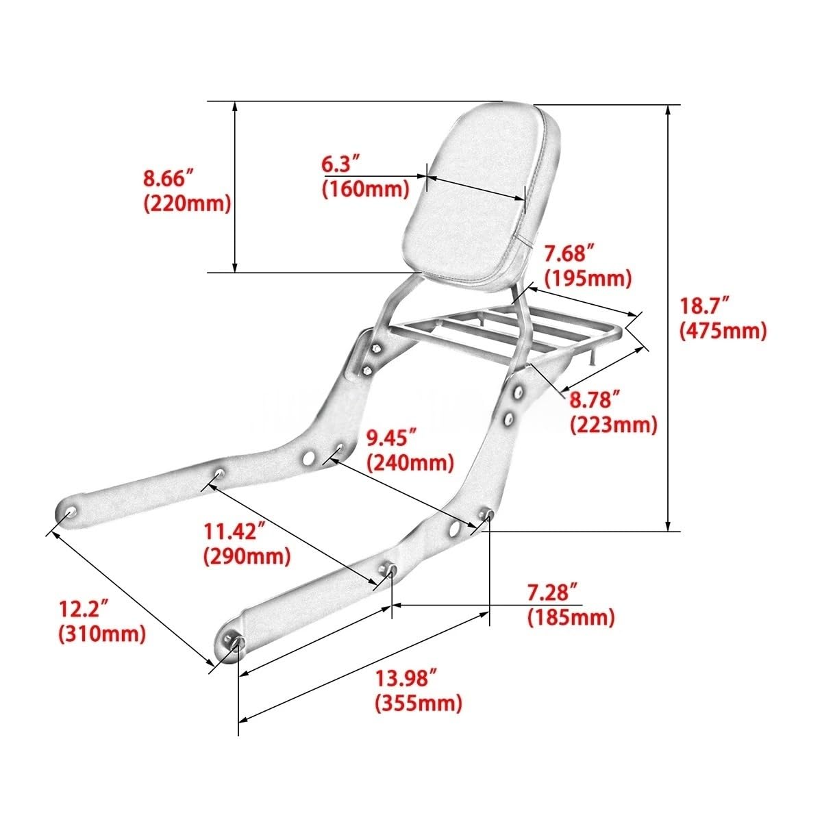 drążek Sissy Pasuje do Honda Shadow VT750C Aero VT 750C 2004-2022 akcesoria motocyklowe tylne oparcie półka na bagaże Sissy Bar(Black)