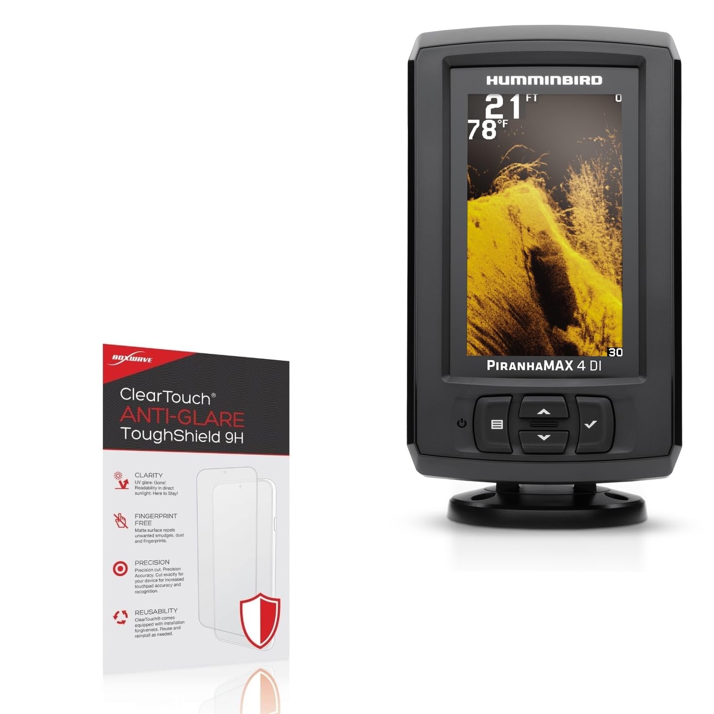 BoxWave Screen Protector Compatible with Humminbird Piranhamax 4 DI - ClearTouch Anti-Glare ToughShield 9H (2-Pack), Anti-Glare 9H Tough Flexible Film Screen Protector