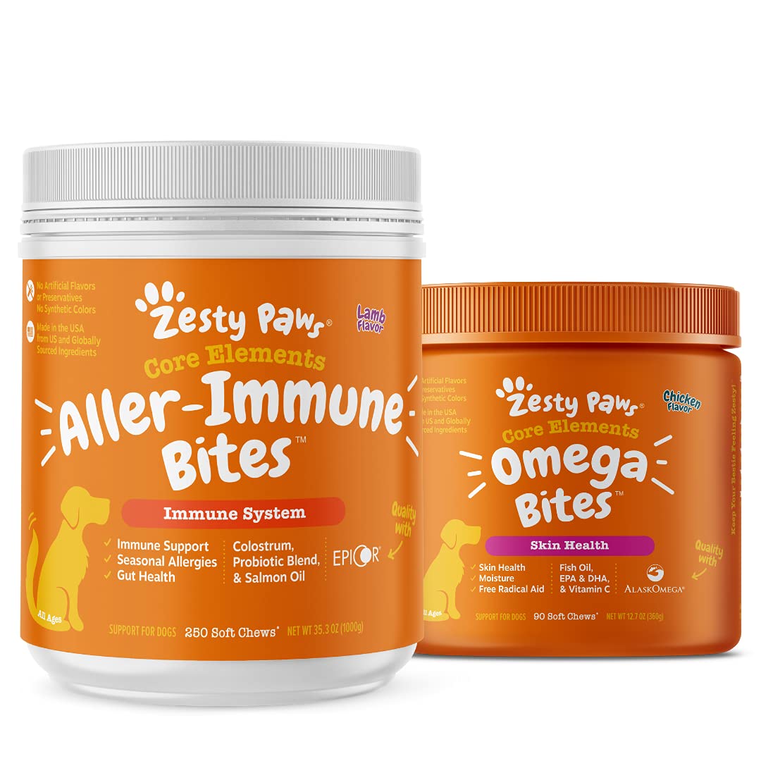Zesty Paws Allergy Immune Supplement for Dogs - with Omega 3 Wild Alaskan Salmon Fish Oil + Omega 3 