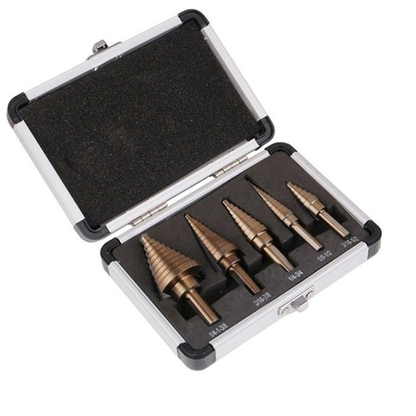 Lot de 5 forets étagés en carbure de tungstène HSS, 50 tailles, forets coniques en carbure de titane et cobalt, outil de coupe de trous perforateurs(5pcs with box)
