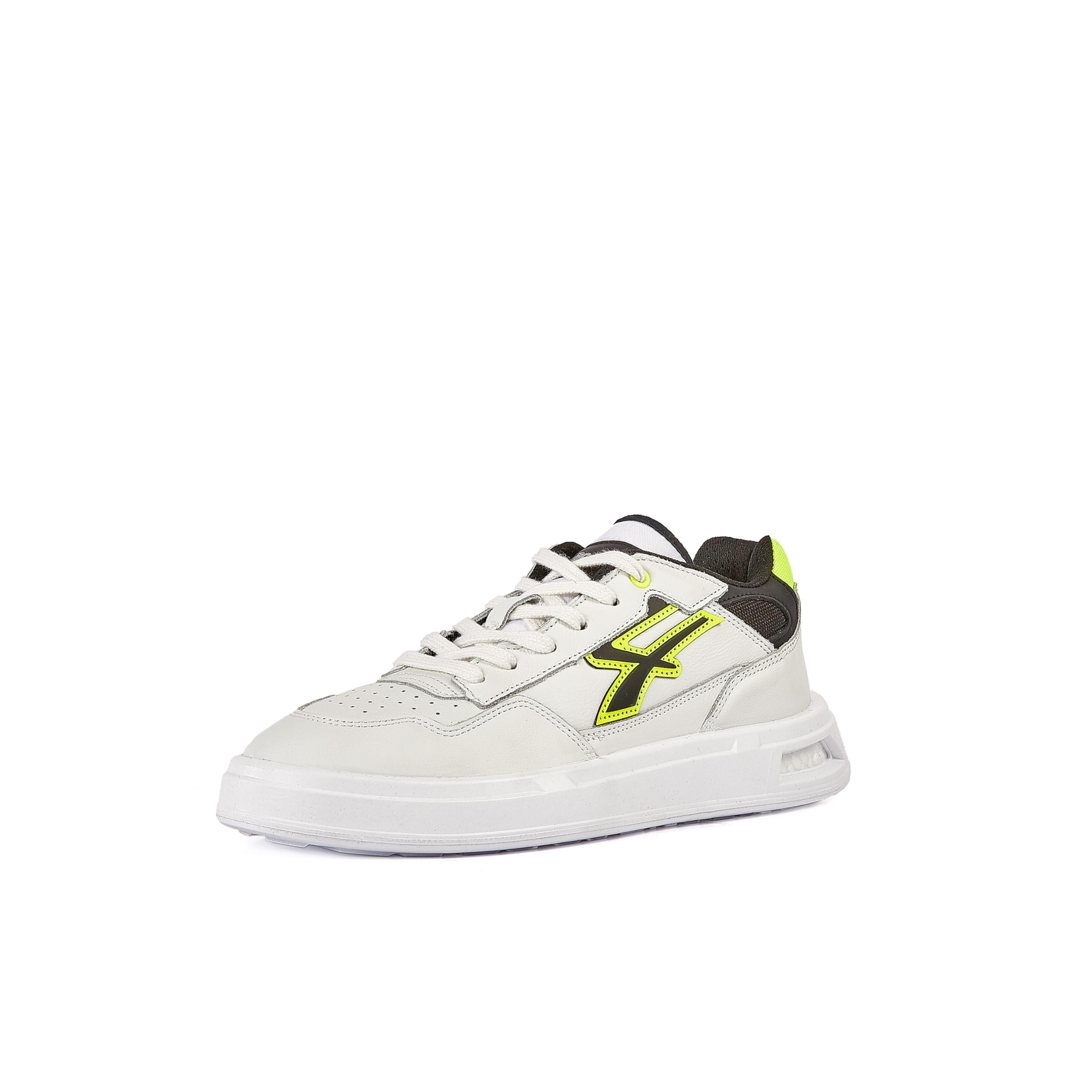 U-Power Urban Lifestyle Harlow, Scarpe Sportive e Casual Bianche, Nere e Giallo Fluo in Morbida Pelle. Sneakers Basse con Suola Antiscivolo con Inserto Infinergy, Ideali per l'uso Quotidiano.