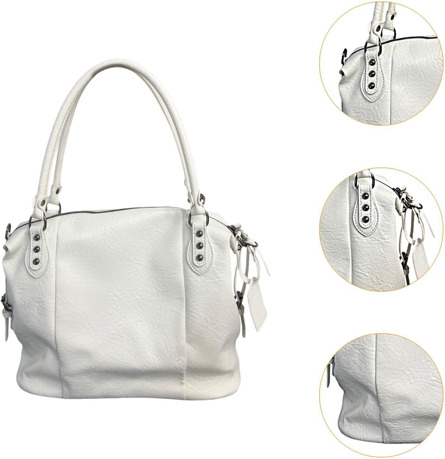 Womens PU Leather Tote Bag Large Capacity Fashionable with Zipper Satchel Hobo