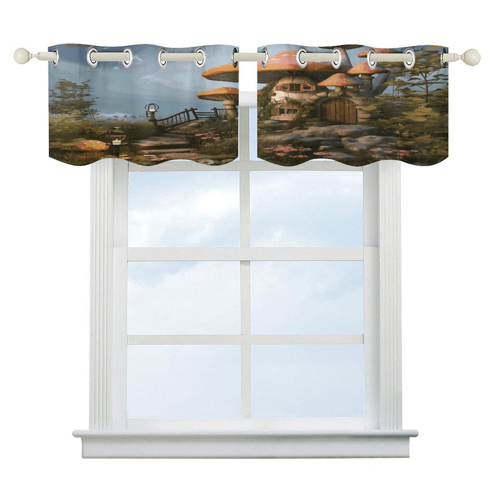 Fekiloot Style Mushroom Garden Short Curtains Valance Curtain