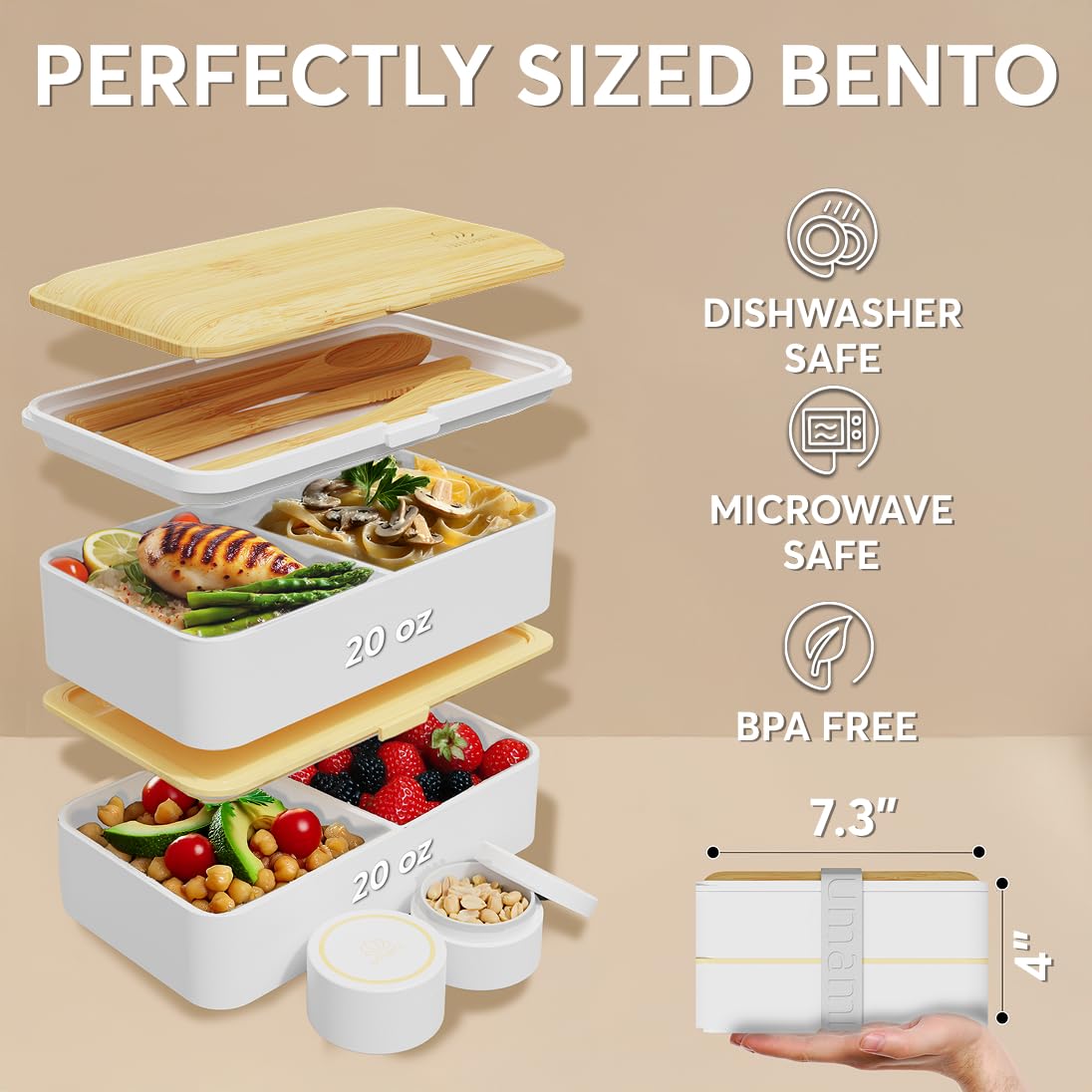 UMAMI All-in-1 1.2L Bento Box Adults with Cutlery & 2 Sauce Containers as Lunch Boxes Salad- Snack or Lunch Box | Leak-proof Children | Incl. Accessories Breadbox with Compartments for Meal