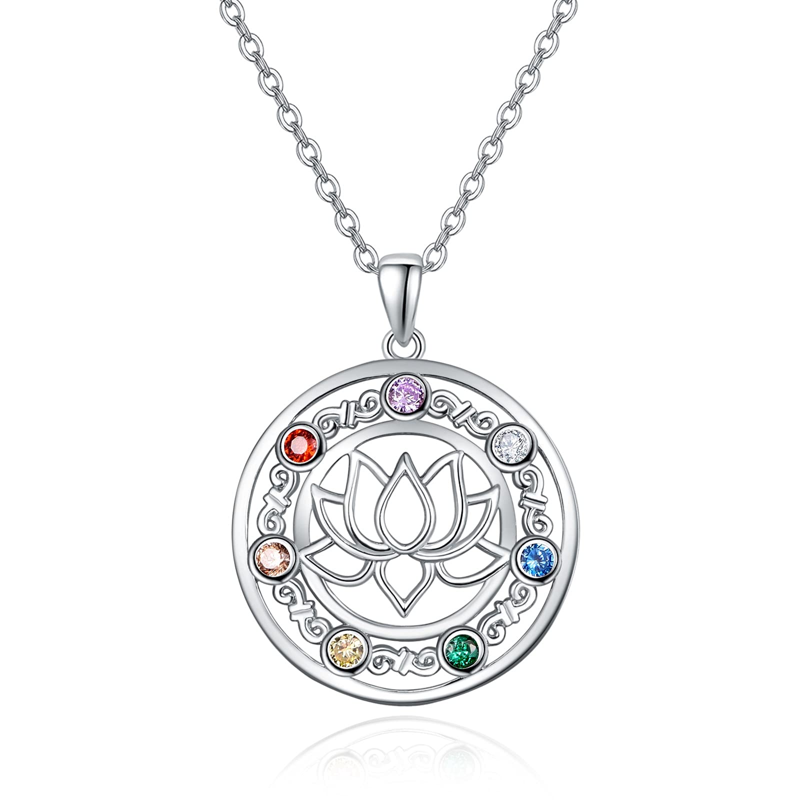 Collana Chakra KINGWHYTE In Argento Sterling 925 Con Ciondolo Aum Om E Fiore Di Loto, Catena 45+5 Cm, Regalo Unisex - 3
