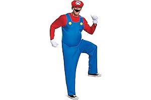 GIANT Mens Mario Costume, Official Super And Hat Adult Sized, Mario, S (28-30)