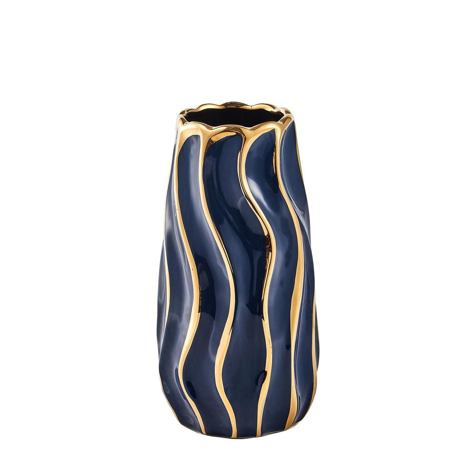 OTARTU Ceramic Vase for Home Decor,Decorative Flower Vase, Vertical Stripe Ceramic Vases for Home Décor, Bedroom, Office, Living Room, Bathroom, Tabletop Decor, Centerpiece Table Decorations (Blue)