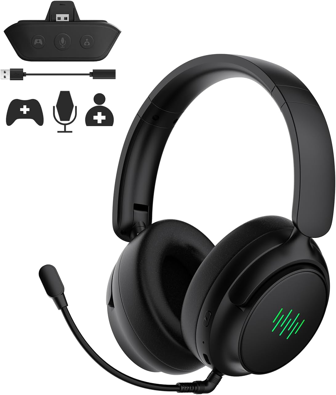 INGA Wireless Gaming Headset for Xbox Series X|S, Xbox One, PC, PS5/4, Mac, Nintendo Switch, Game/Chat Balance, 2.4GHz/Bluetooth 5.2, ENC Microphone & 7.1 Surround Sound (Green LED)