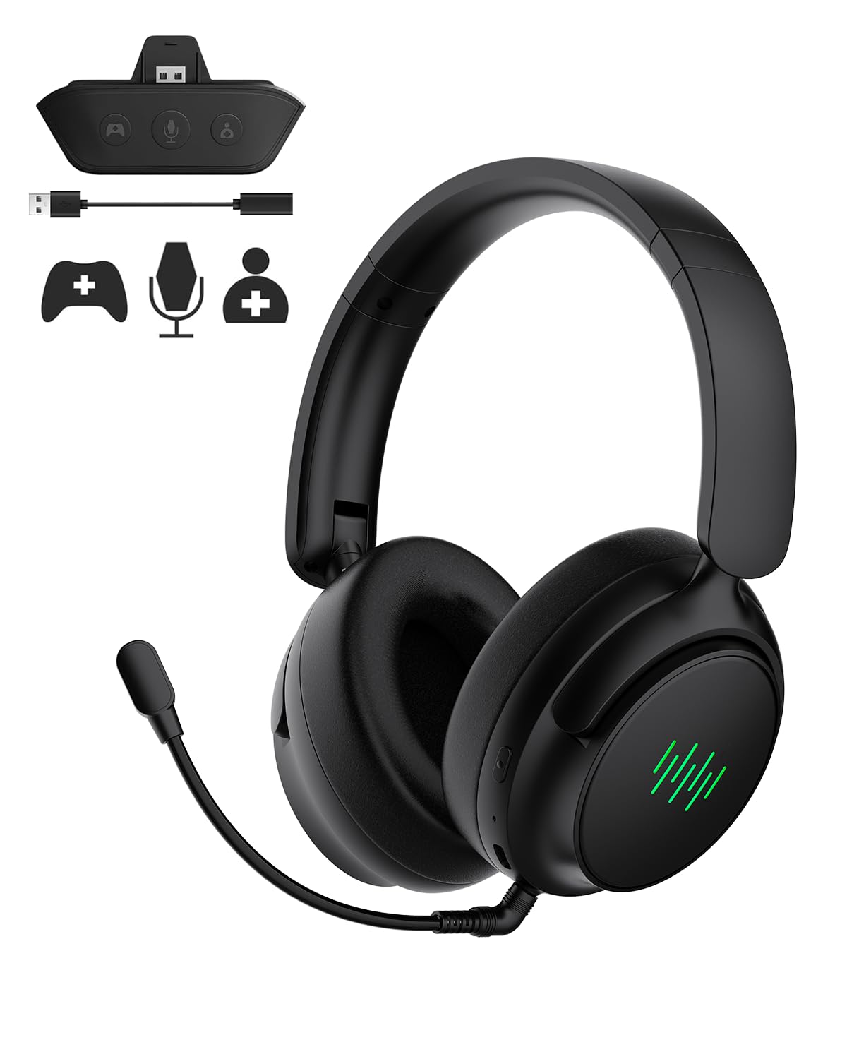 INGA Wireless Gaming Headset for Xbox Series X|S, Xbox One, PC, PS5/4, Mac, Nintendo Switch, Game/Chat Balance, 2.4GHz/Bluetooth 5.2, ENC Microphone & 7.1 Surround Sound (Green LED)-image-19