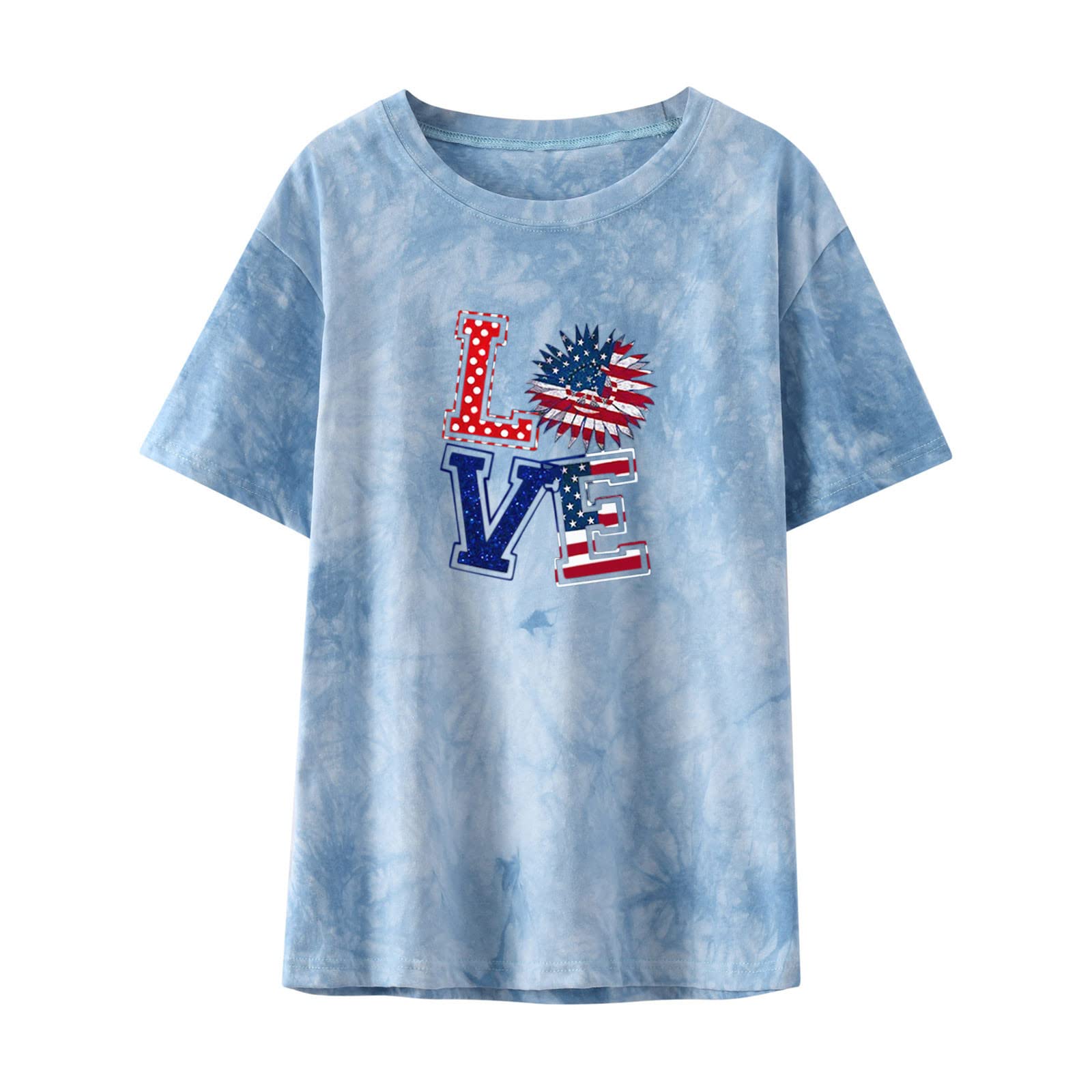 SMIDOWCute Funny Independence Day Print Shirt for Teen Girls 2023 Summer Short Sleeve Tie Dye t-Shirt Graphic Tee Tops
