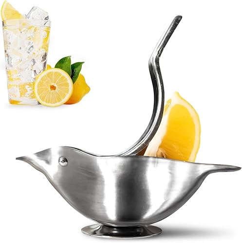 Exprimidor de limón para pájaros con boquilla de vertido, exprimidor manual de cítricos Prensa de frutas de mano para limones y limas Acero