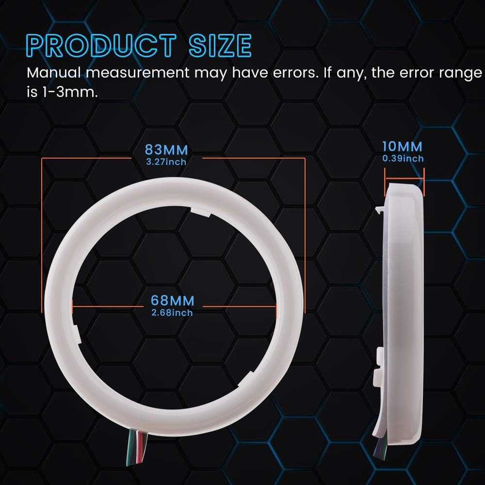YM E-Bright 1 Set 80MM RGB Angel Eyes LED Halo Rings for Car Lamp COB Chips Multil-Color Circle Ring Mobile App Control with PVC Housing DC 12V