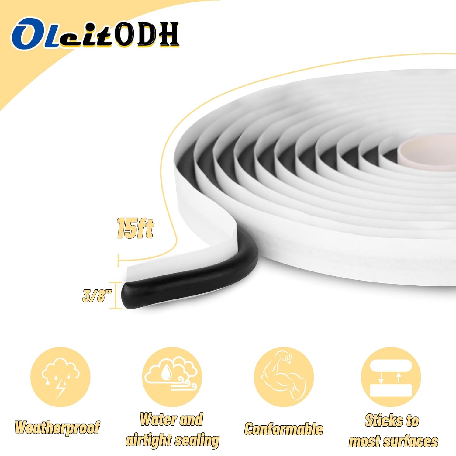 4 Rolls Butyl Sealant Tape – 3/8'' x 60ft Rubber Sealant,Promote Sealing Purpose- ​Butyl Rope for Automotive (Car, RV, Marine) Headlamps, Taillights, Windshields, Windows and Doors