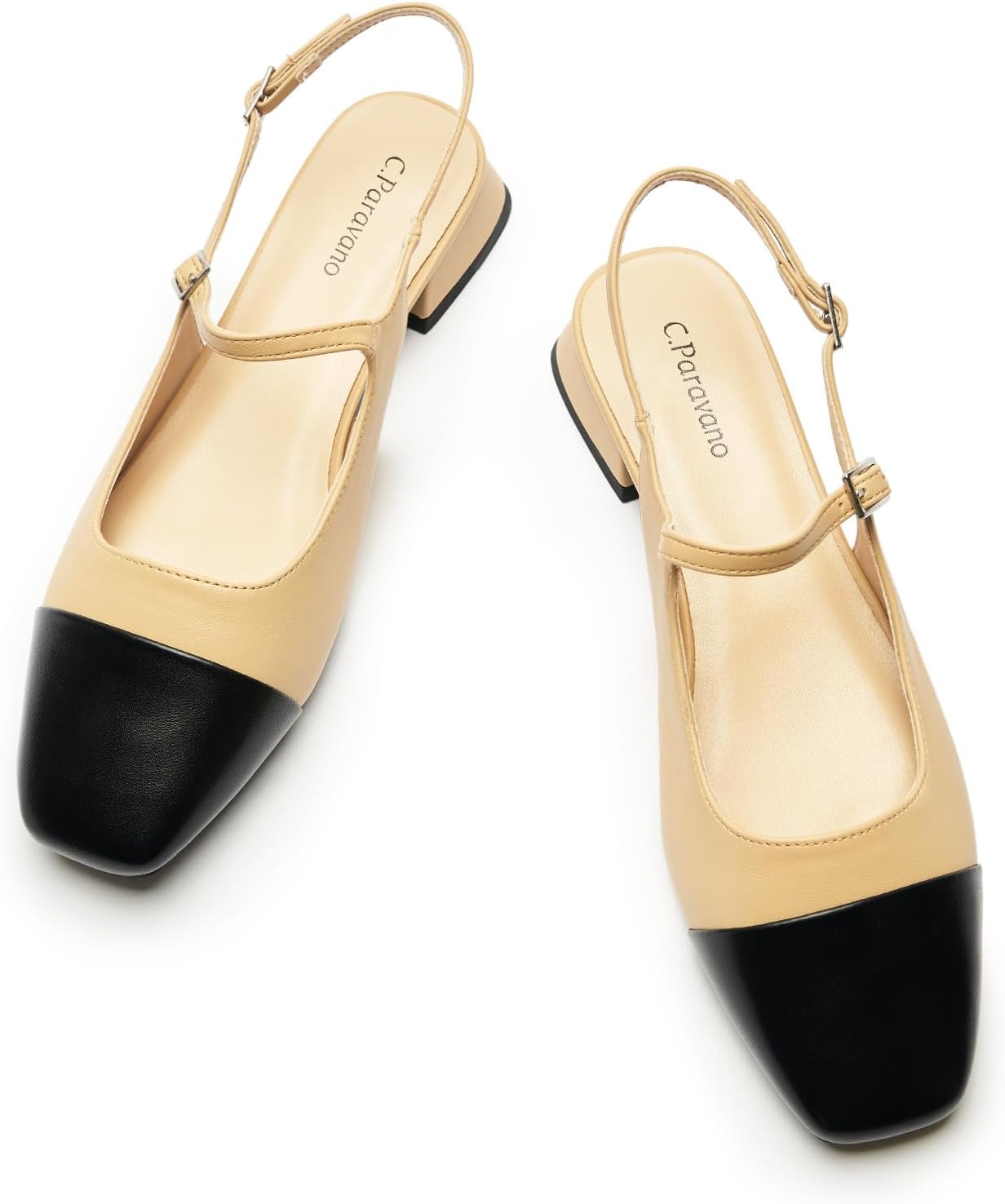 C.Paravano Women's Square Toe Slingback Block Heel Sandals - Image 6