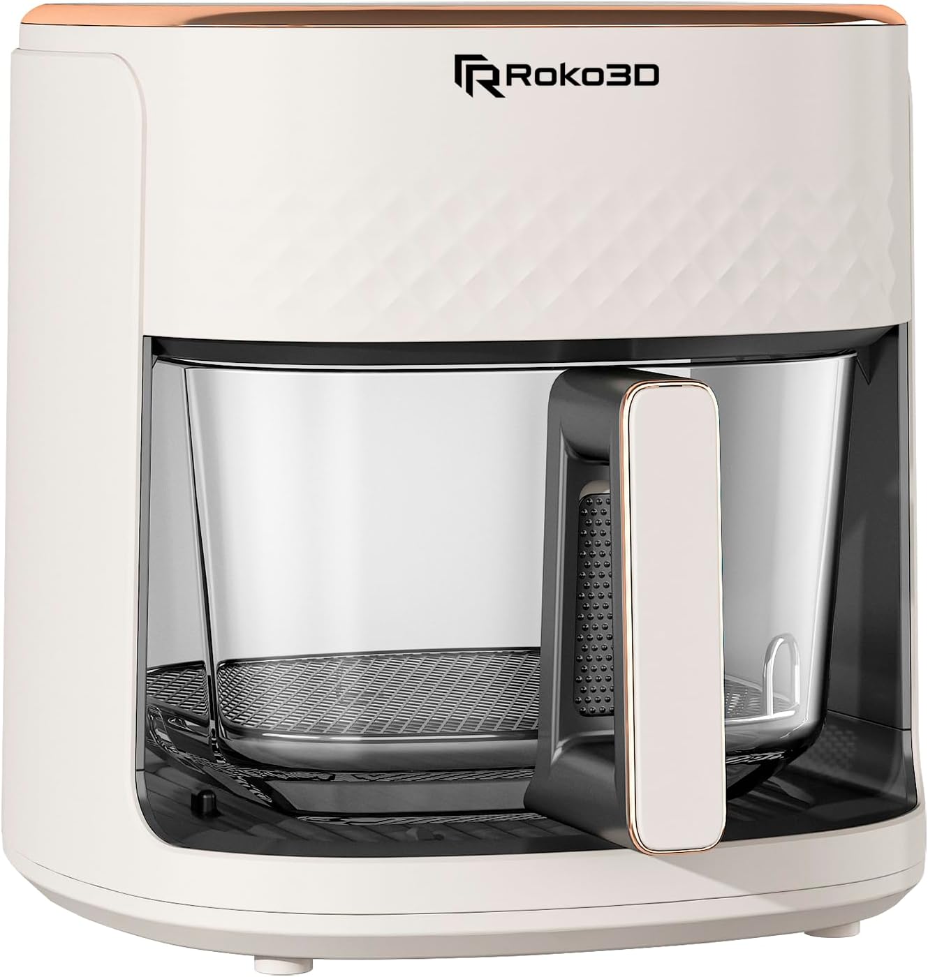 glass air fryer non-toxic basket 4.5 quart, oil-free fry, bake & roast | led touch panel, timer, dishwasher safe | healthy easy cooking, white design