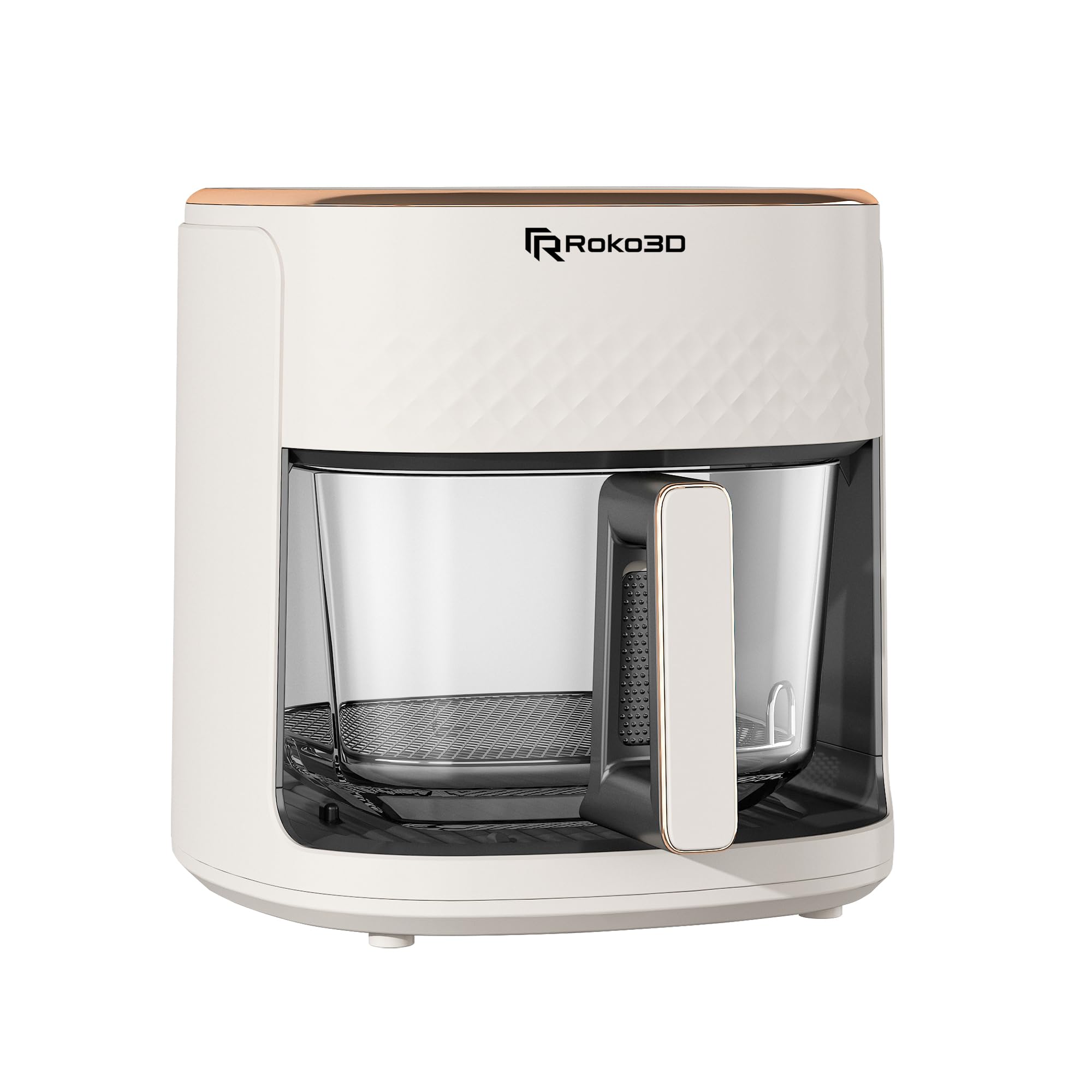 Air Fryer Glass Basket ROKO 3D 4,2L | 6 Programms Advanced Digital Technology for Oil-Free Cooking for Whole Family | Fry, Roast, and Bake Healthy Meals | Dishwasher Safe, Timer, White Design