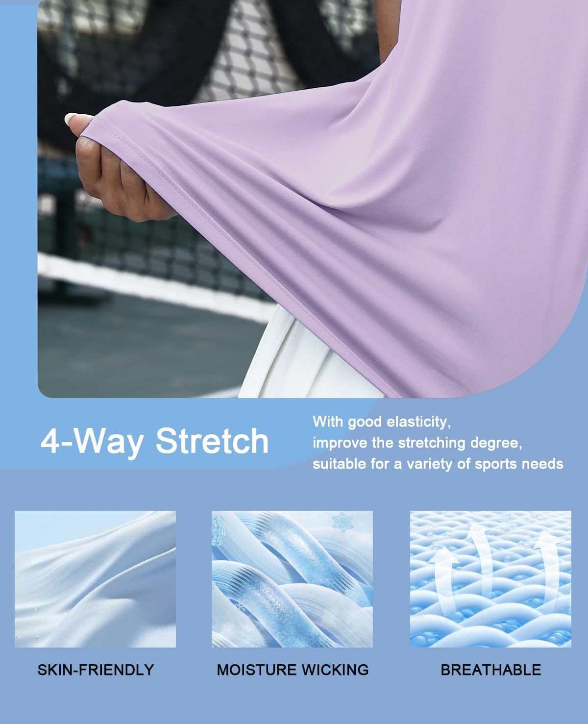 Women's Polo Shirts Short Sleeve UPF 50+ Sun Protection V Neck Golf Tennis Collared Work Tops Dry Fit Light Purple XL - Image 4