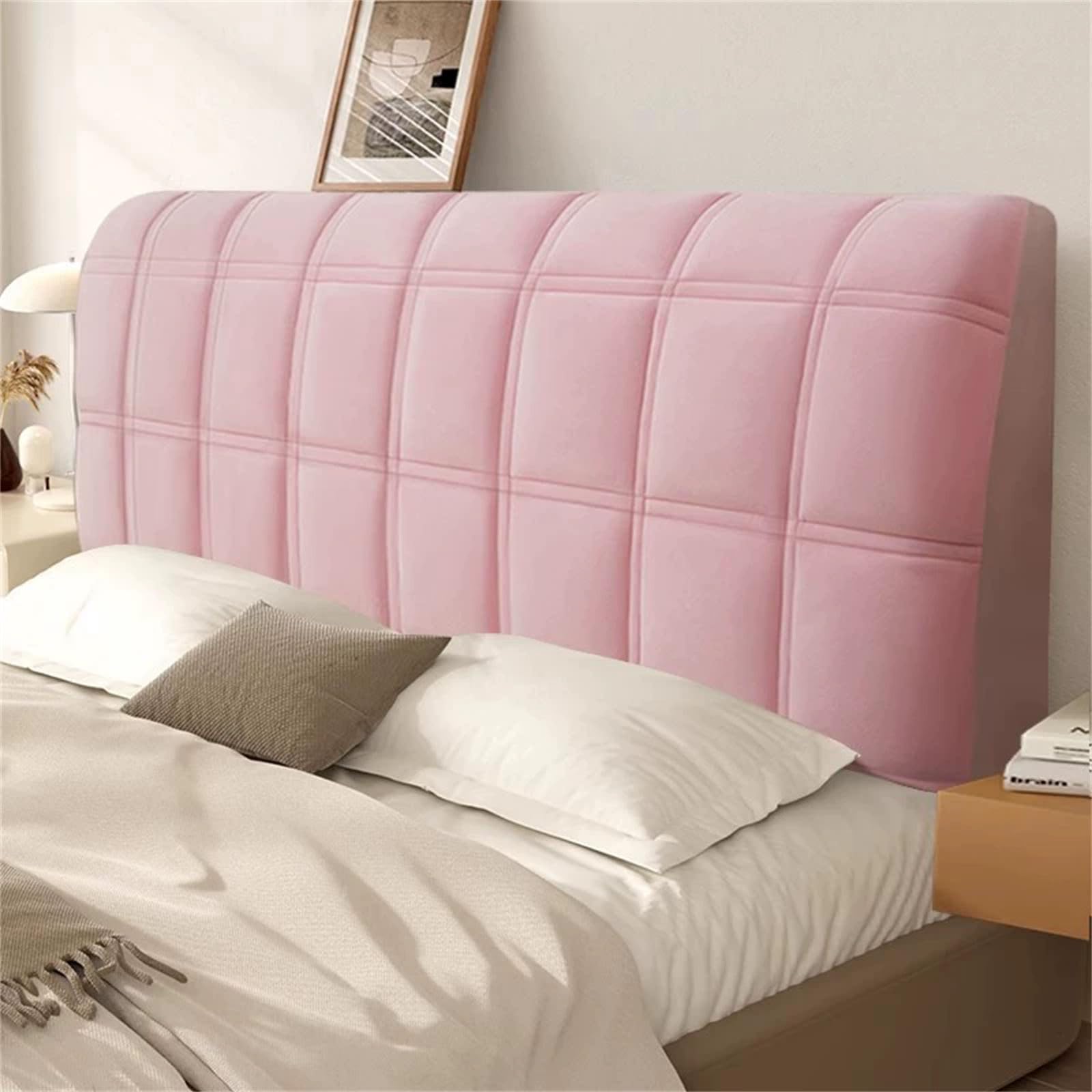 Chickwin Embossed Bed Headboard Cover, Solid Color Stretch All-Inclusive Headboard Covers Modern Universal Elastic Head Board Slipcover for Single Small Double King Size Bed (Pink,220cm)