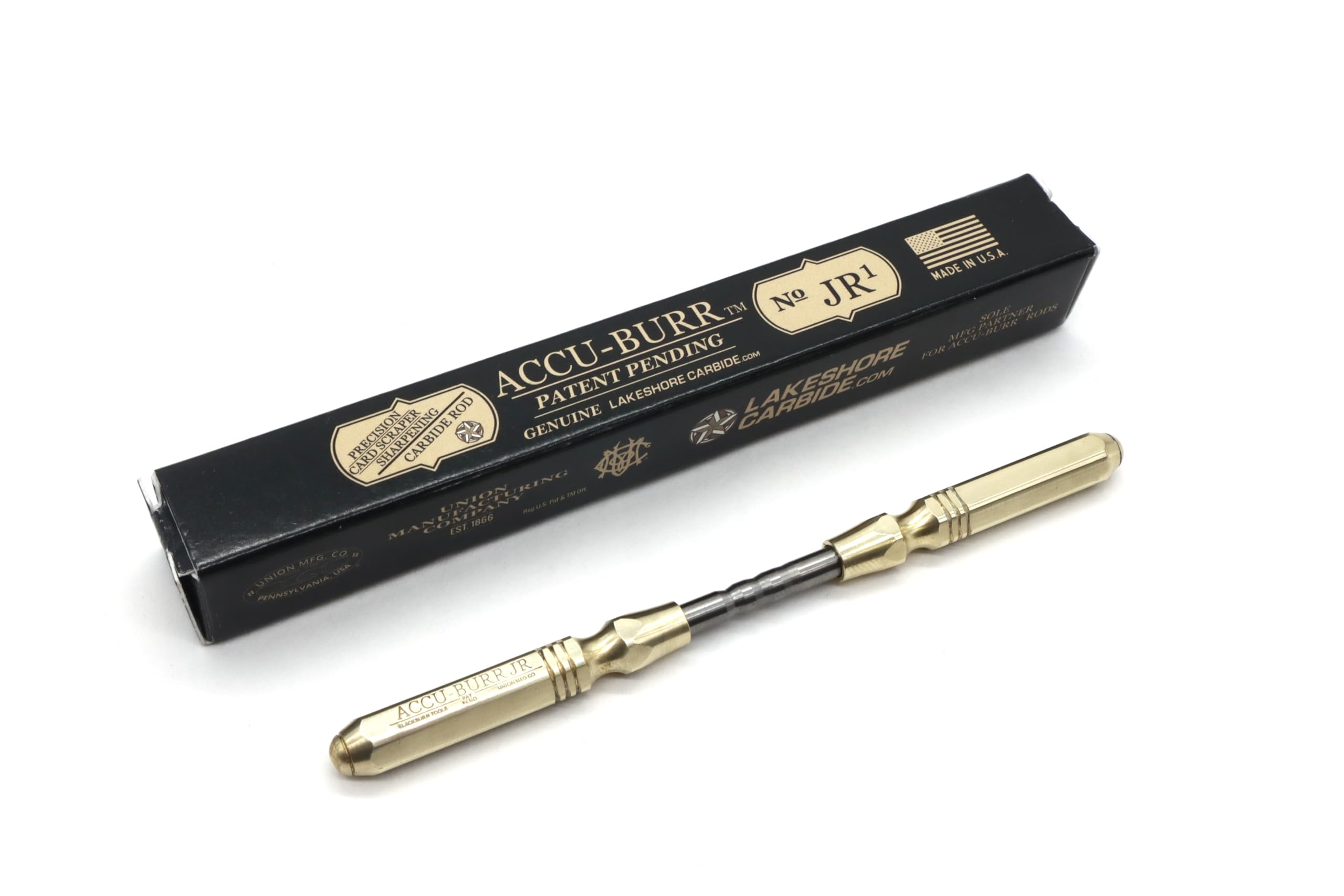 Accu-Burr Junior Dual-Sided Card Scraper Burnisher 3/16" Diameter Solid Carbide Rod with Solid Brass Handles