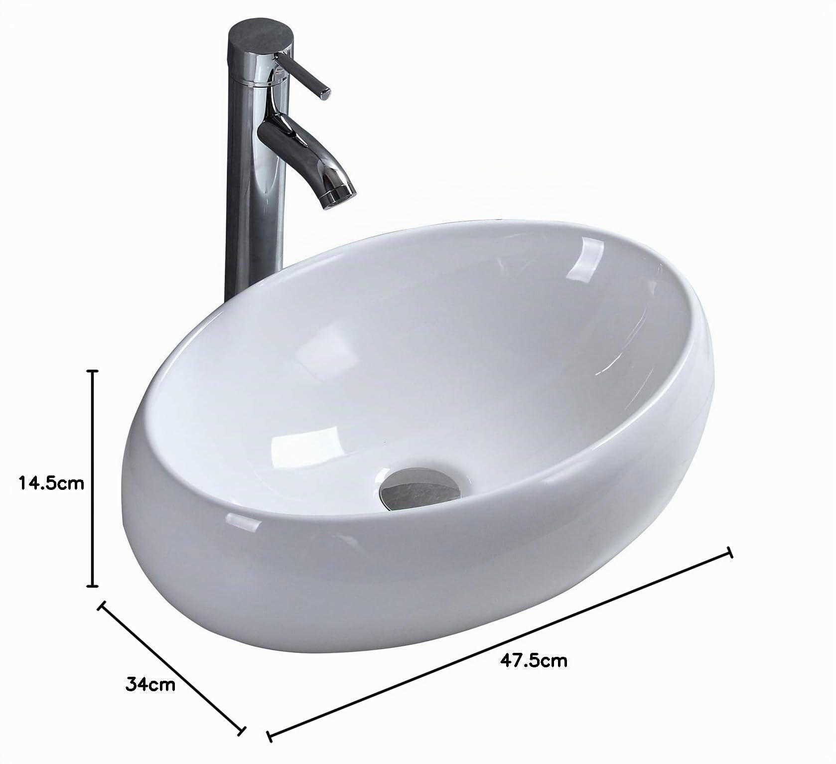 Lavabo in Ceramica Lavabo Ovale Bianco di Alta Qualità Lavabo da Appoggio Lavabo da Appoggio per Cucina Bagno Guardaroba