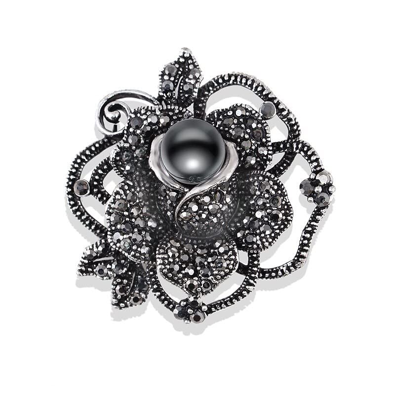 Strass Noir Perle Alliage Bow Style Corsage Femmes Vêtements Accessoires Pin
